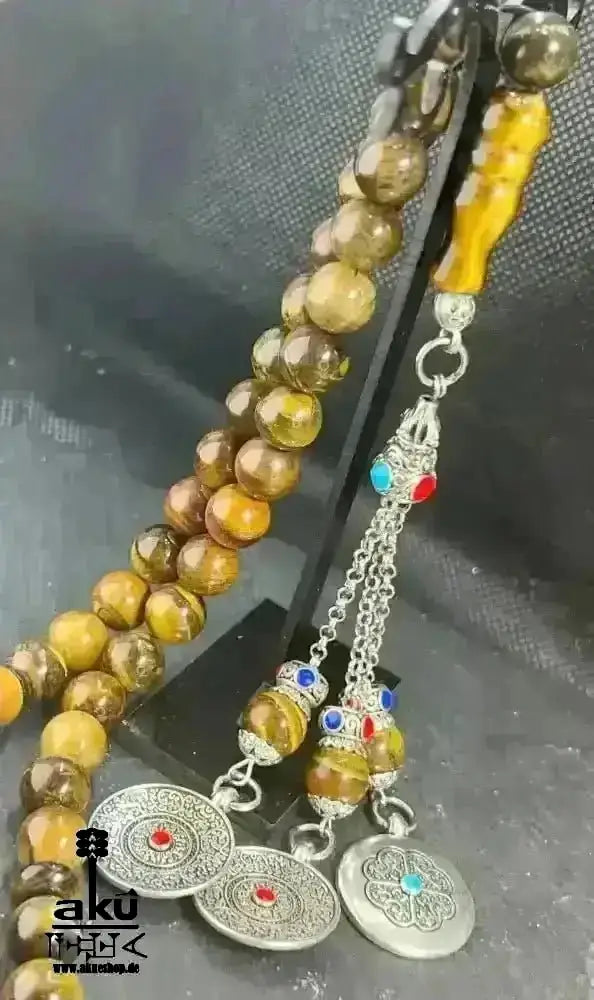 Tiger Auge Tesbih 45, natürliches Stein, islamisches Misbaha, Chakrasenergie schöne Quaste - AkueShop
