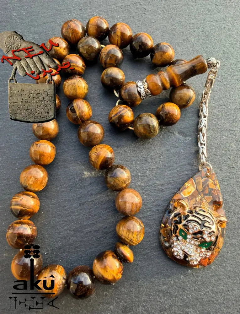 Tigerauge Gebetskette Tesbih mit Tigerkopf Anhänger 925 Silbere Quaste islamische Geschenke - Tasbih