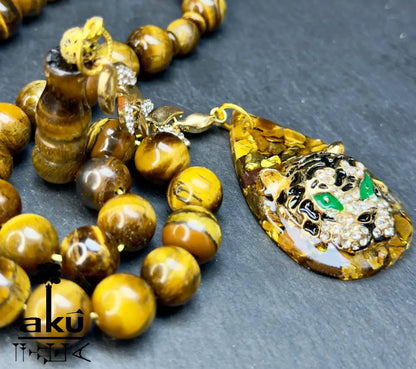Tigerauge Tasbih mit vergoldeter Tigerquaste und modernem ausdrucksstarkem Design Tasbih