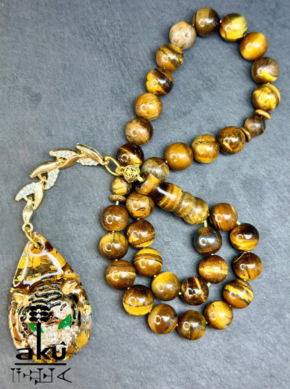 Tigerauge Tasbih mit vergoldeter Tigerquaste und modernem ausdrucksstarkem Design Tasbih
