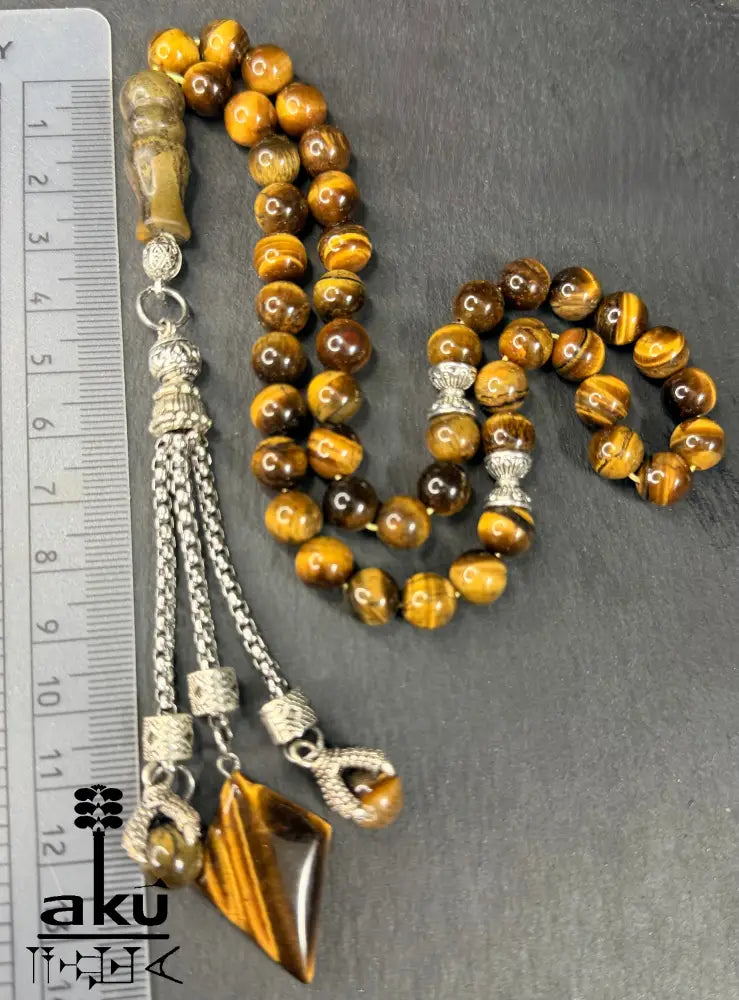 Tigerauge Tasbih, natürliches Stein, islamisches Misbaha 45, Adlerkrallen Quaste