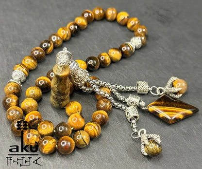 Tigerauge Tasbih, natürliches Stein, islamisches Misbaha 45, Adlerkrallen Quaste
