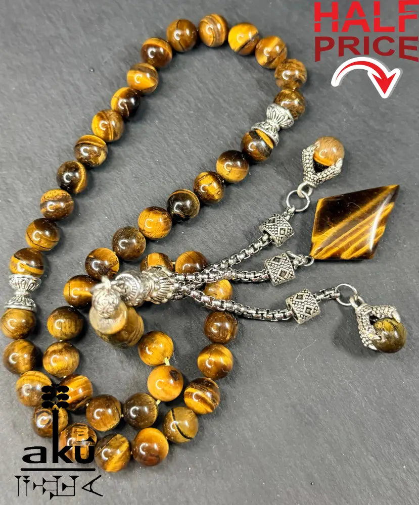 Tigerauge Tasbih, natürliches Stein, islamisches Misbaha 45, Adlerkrallen Quaste