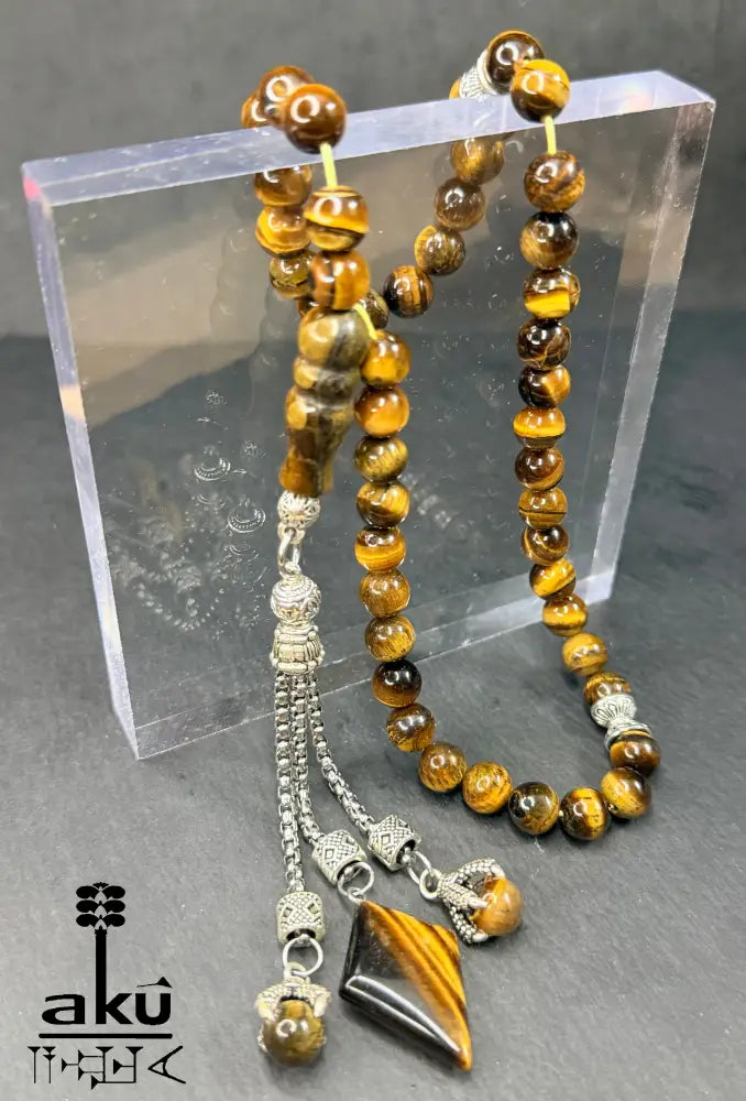 Tigerauge Tasbih, natürliches Stein, islamisches Misbaha 45, Adlerkrallen Quaste