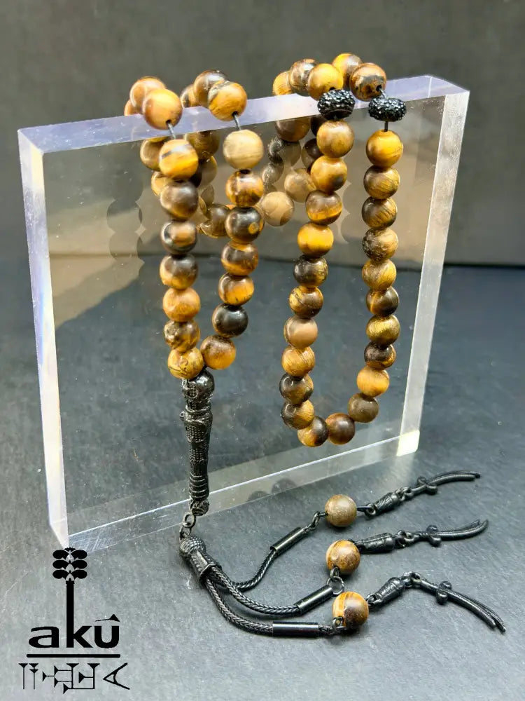 Tiger Auge Tasbih, natürliches Stein, islamisches Misbaha 66, schwarze Imam Ali Schwerte Quaste