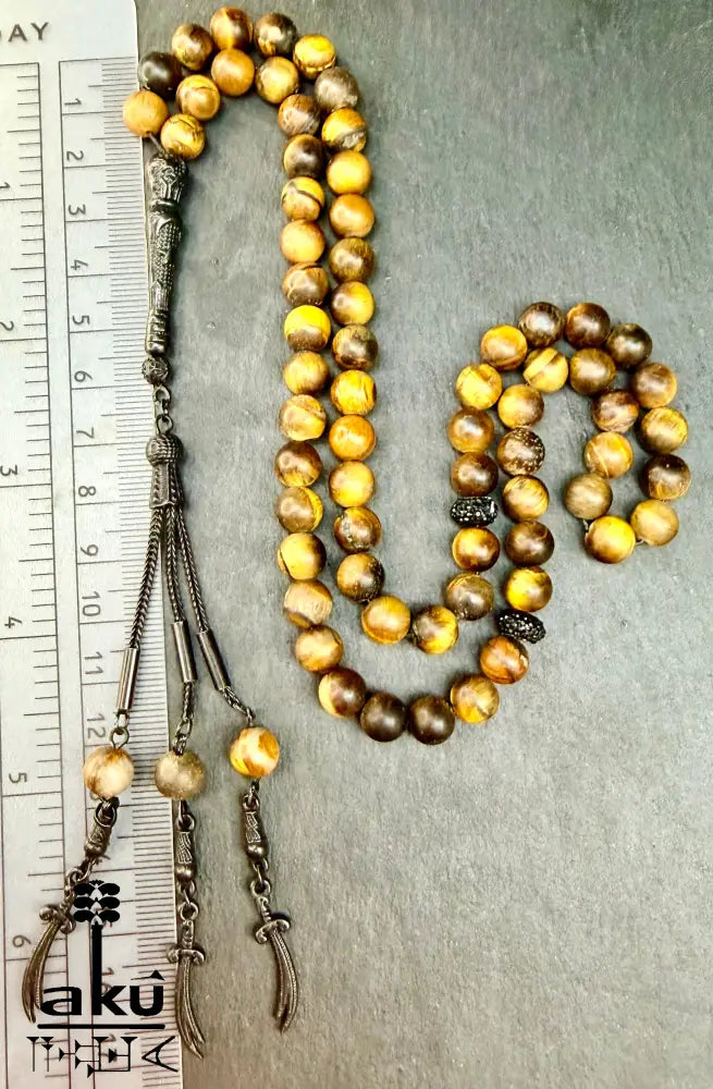 Tiger Auge Tasbih, natürliches Stein, islamisches Misbaha 66, schwarze Imam Ali Schwerte Quaste