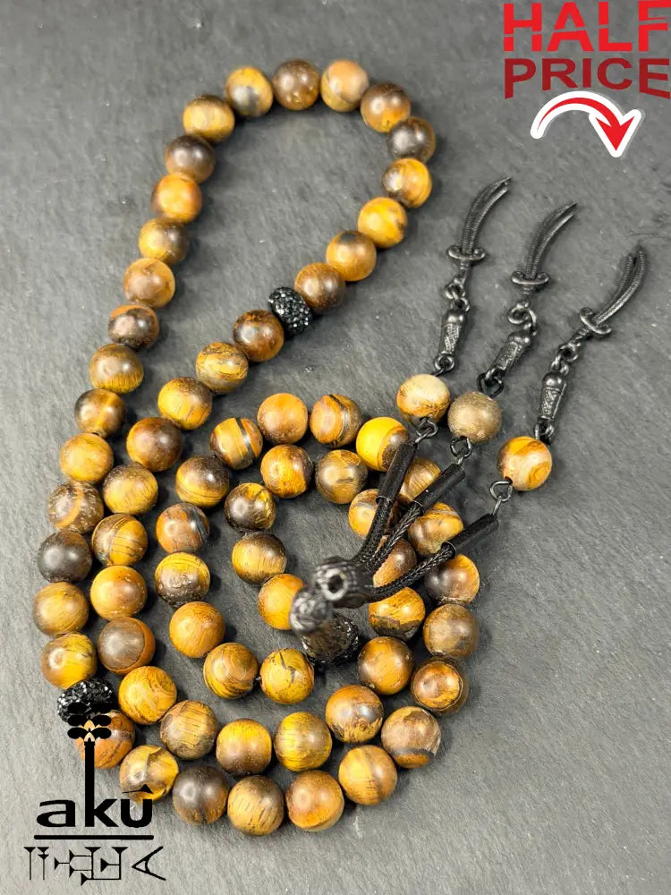 Tiger Auge Tasbih, natürliches Stein, islamisches Misbaha 66, schwarze Imam Ali Schwerte Quaste