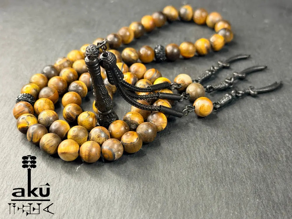 Tiger Auge Tasbih, natürliches Stein, islamisches Misbaha 66, schwarze Imam Ali Schwerte Quaste