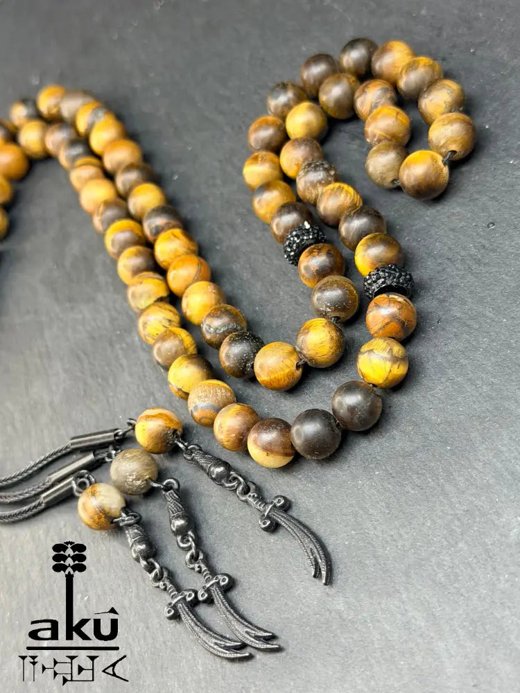 Tiger Auge Tasbih, natürliches Stein, islamisches Misbaha 66, schwarze Imam Ali Schwerte Quaste