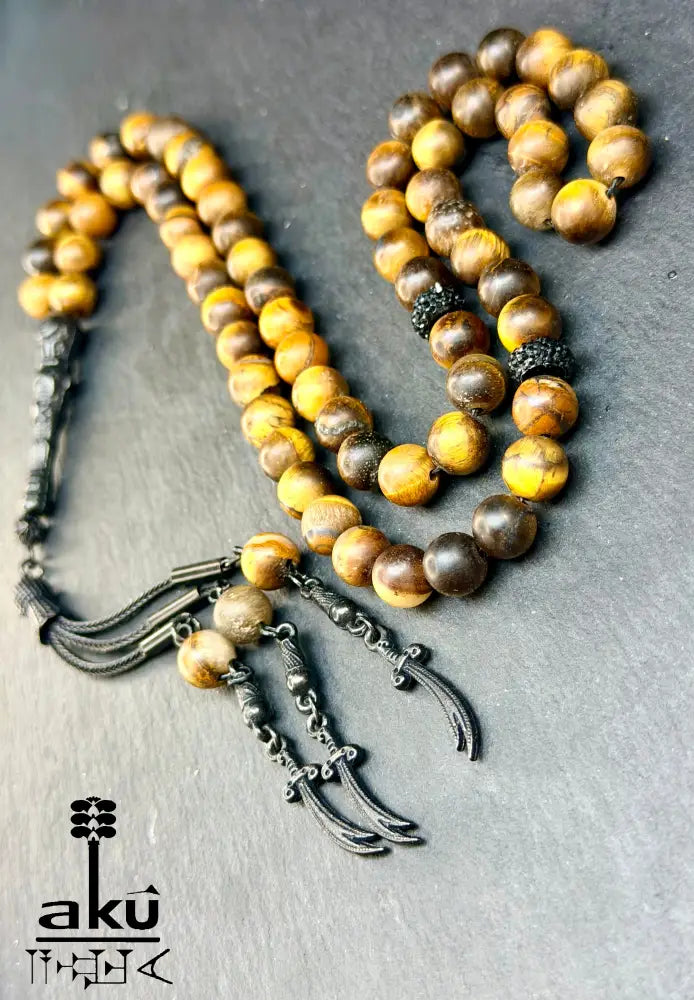 Tiger Auge Tasbih, natürliches Stein, islamisches Misbaha 66, schwarze Imam Ali Schwerte Quaste