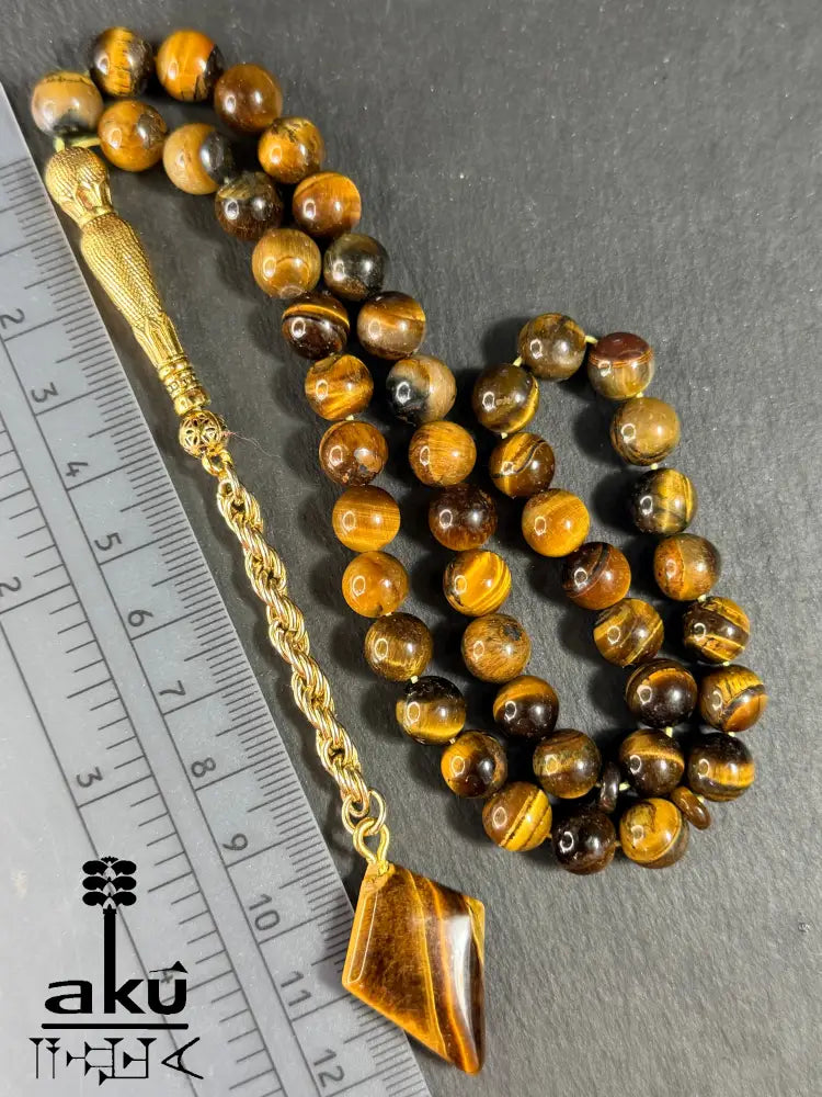 Tigerauge Tasbih, natuerliches Stein, islamisches Misbaha, goldene Quaste