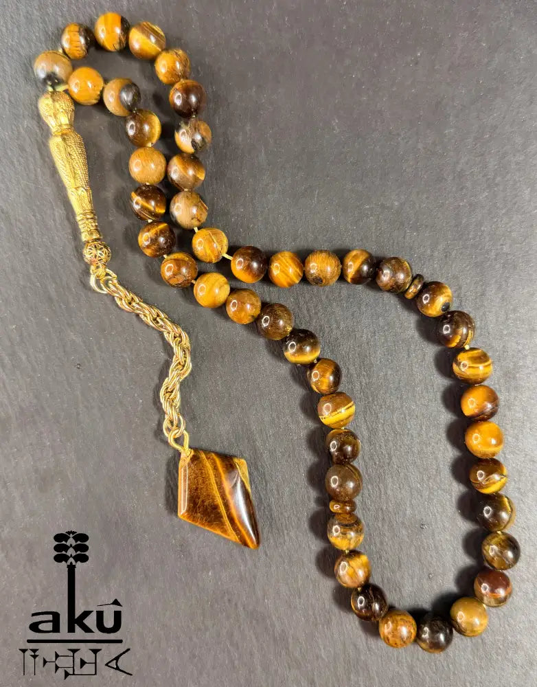 Tigerauge Tasbih, natuerliches Stein, islamisches Misbaha, goldene Quaste