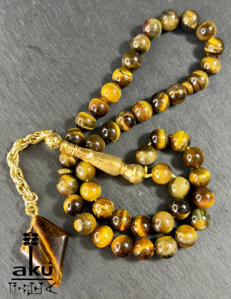 Tigerauge Tasbih, natuerliches Stein, islamisches Misbaha, goldene Quaste