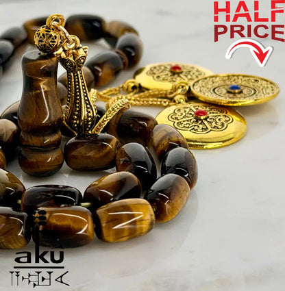 Tigerauge Tasbih vergoldete traditionale Quaste islamische Geschenke - Tasbih