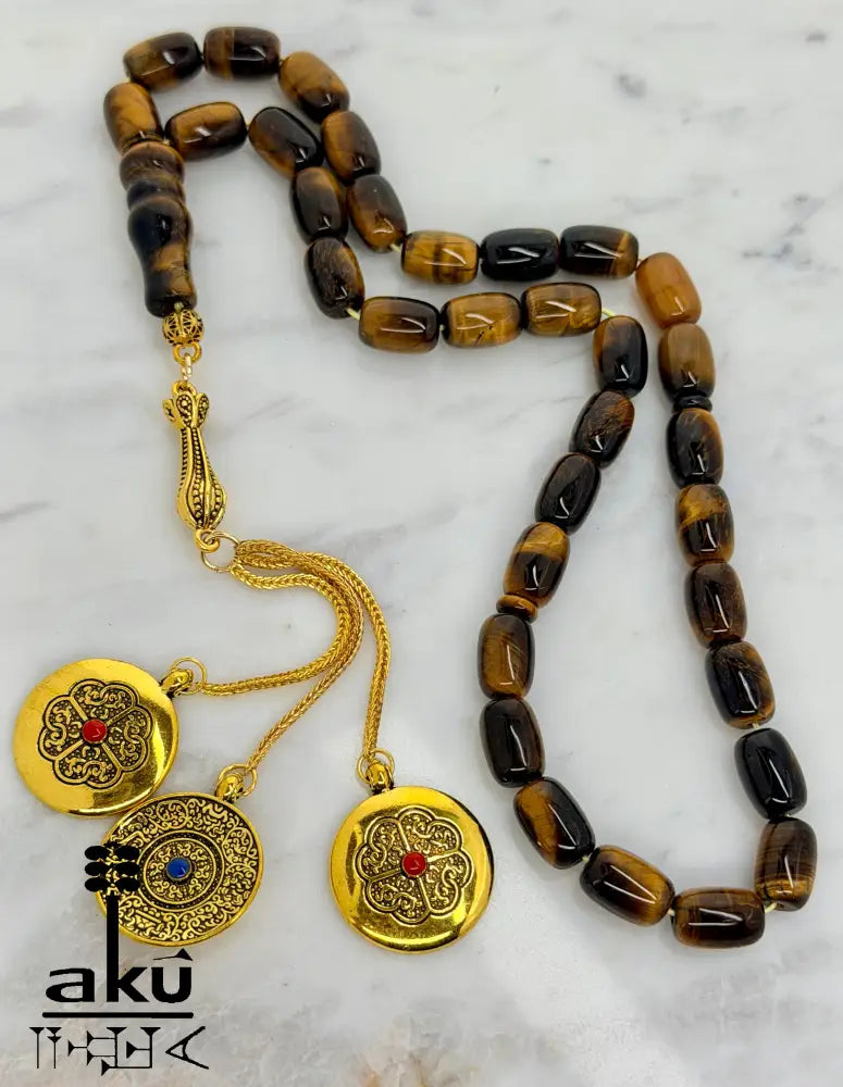 Tigerauge Tasbih vergoldete traditionale Quaste islamische Geschenke - Tasbih