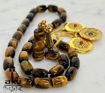 Tigerauge Tasbih vergoldete traditionale Quaste islamische Geschenke - Tasbih