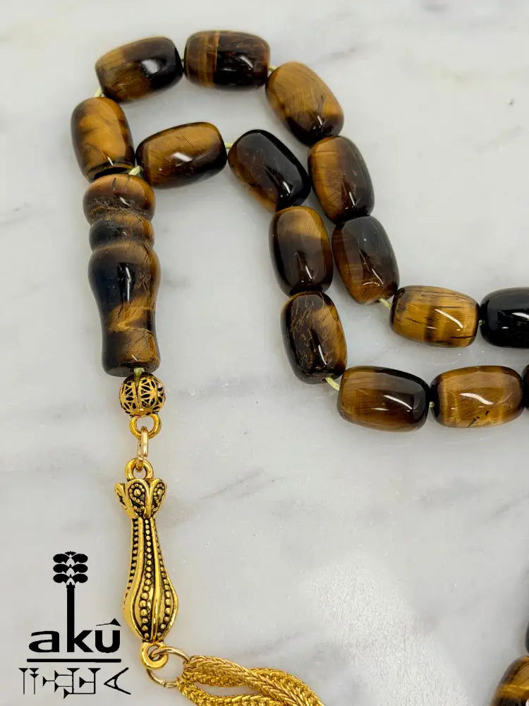 Tigerauge Tasbih vergoldete traditionale Quaste islamische Geschenke - Tasbih