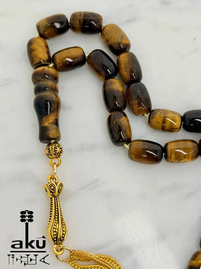 Tigerauge Tasbih vergoldete traditionale Quaste islamische Geschenke - Tasbih