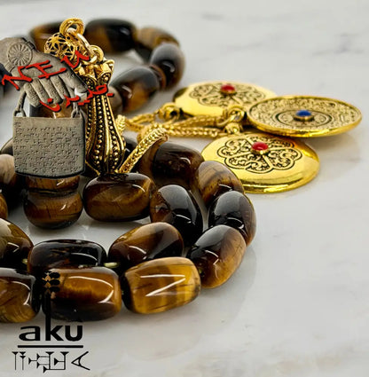 Tigerauge Tasbih vergoldete traditionale Quaste islamische Geschenke - Tasbih