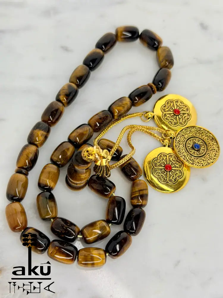 Tigerauge Tasbih vergoldete traditionale Quaste islamische Geschenke - Tasbih
