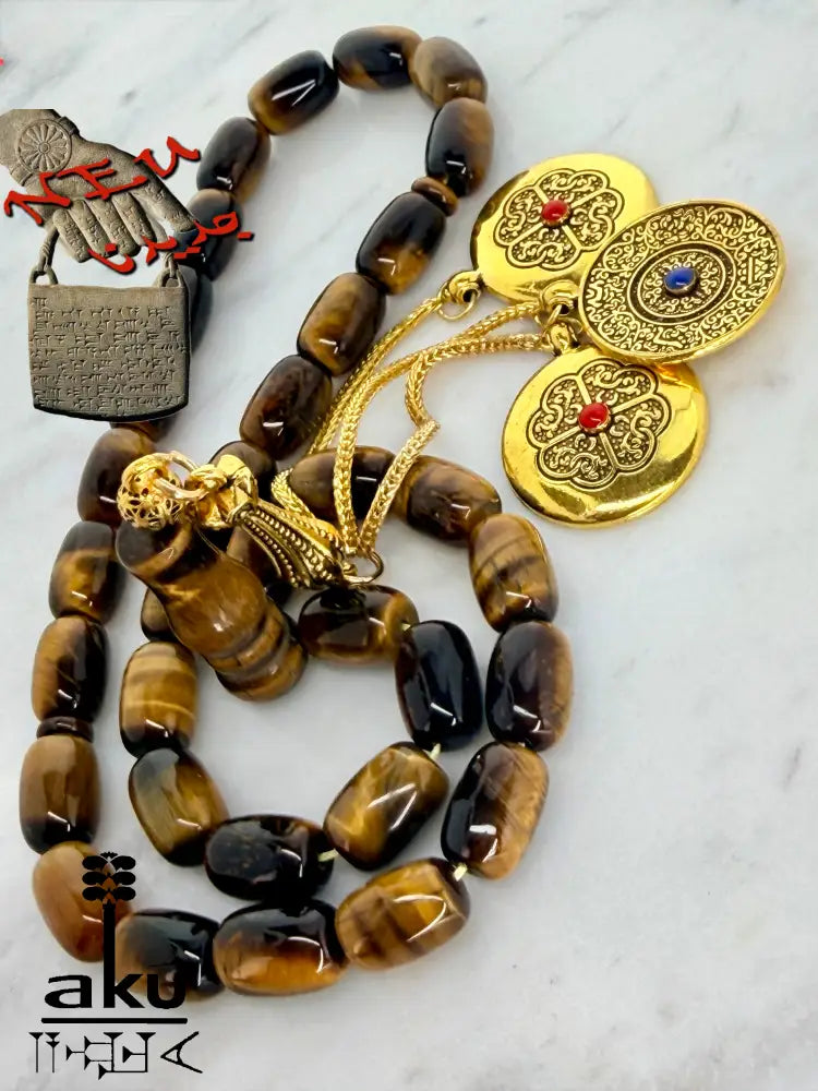 Tigerauge Tasbih vergoldete traditionale Quaste islamische Geschenke - Tasbih