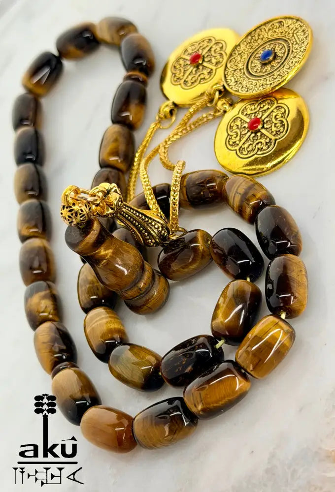Tigerauge Tasbih vergoldete traditionale Quaste islamische Geschenke - Tasbih