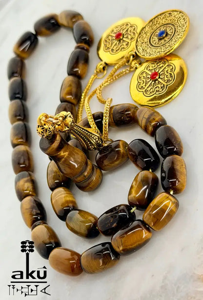 Tigerauge Tasbih vergoldete traditionale Quaste islamische Geschenke - Tasbih