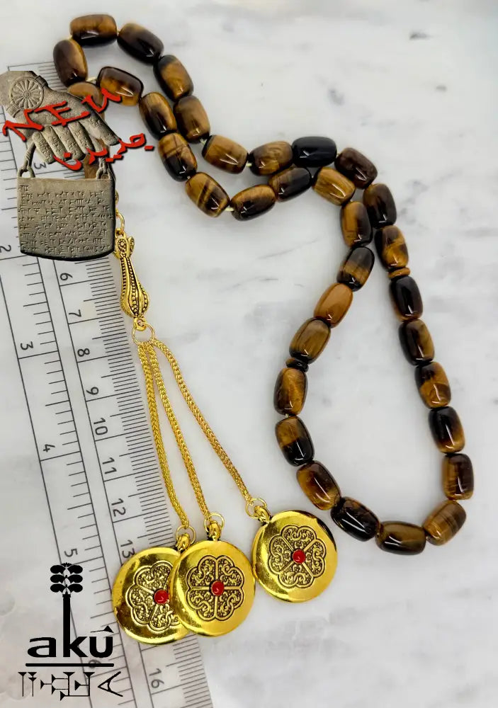 Tigerauge Tasbih vergoldete traditionale Quaste islamische Geschenke - Tasbih