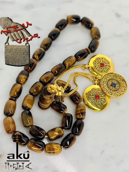 Tigerauge Tasbih vergoldete traditionale Quaste islamische Geschenke - Tasbih