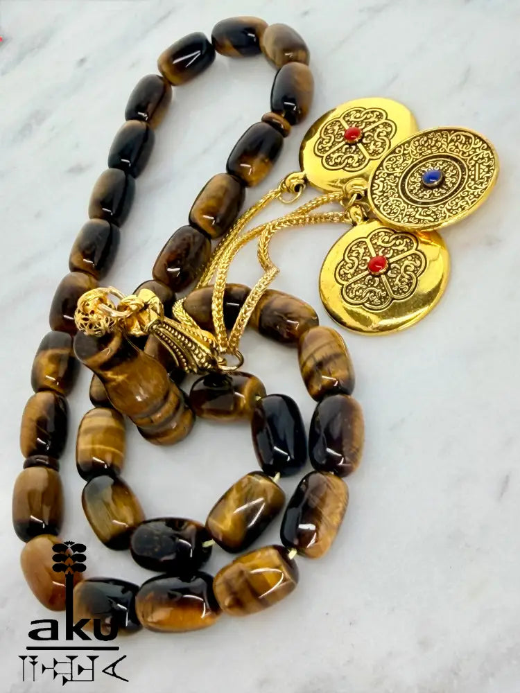 Tigerauge Tasbih vergoldete traditionale Quaste islamische Geschenke - Tasbih