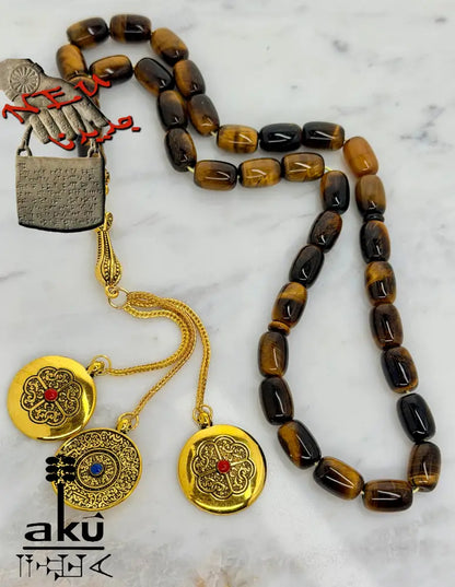 Tigerauge Tasbih vergoldete traditionale Quaste islamische Geschenke - Tasbih