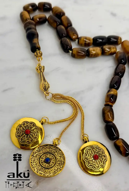 Tigerauge Tasbih vergoldete traditionale Quaste islamische Geschenke - Tasbih