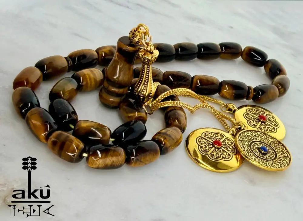 Tigerauge Tasbih vergoldete traditionale Quaste islamische Geschenke - Tasbih