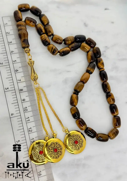 Tigerauge Tasbih vergoldete traditionale Quaste islamische Geschenke - Tasbih