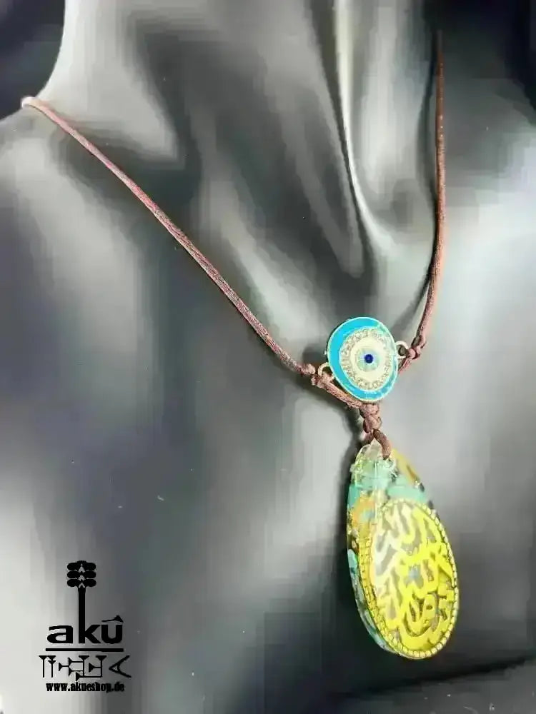 Türkis Islamische Halskette, Harz Anhänger mit ethnische arabische Kalligraphie Bismillah Maschallah - AkueShop