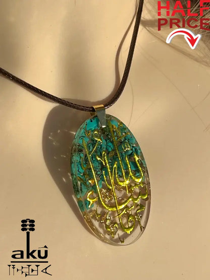 Türkis Islamische Halskette Harz Anhänger arabische Kalligraphie Maschallah Halskette