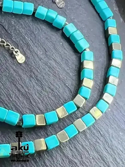 Türkis Howlith & Perit Schmuckset; Halskette und Armband, 925er Silber, Halschakra meditationenergie - AkueShop