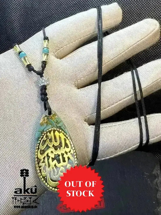 Türkis Resin Halskette islamische Bismillah Maschallah, Hals chakra Energieöffnung, Harz Schmuck - AkueShop