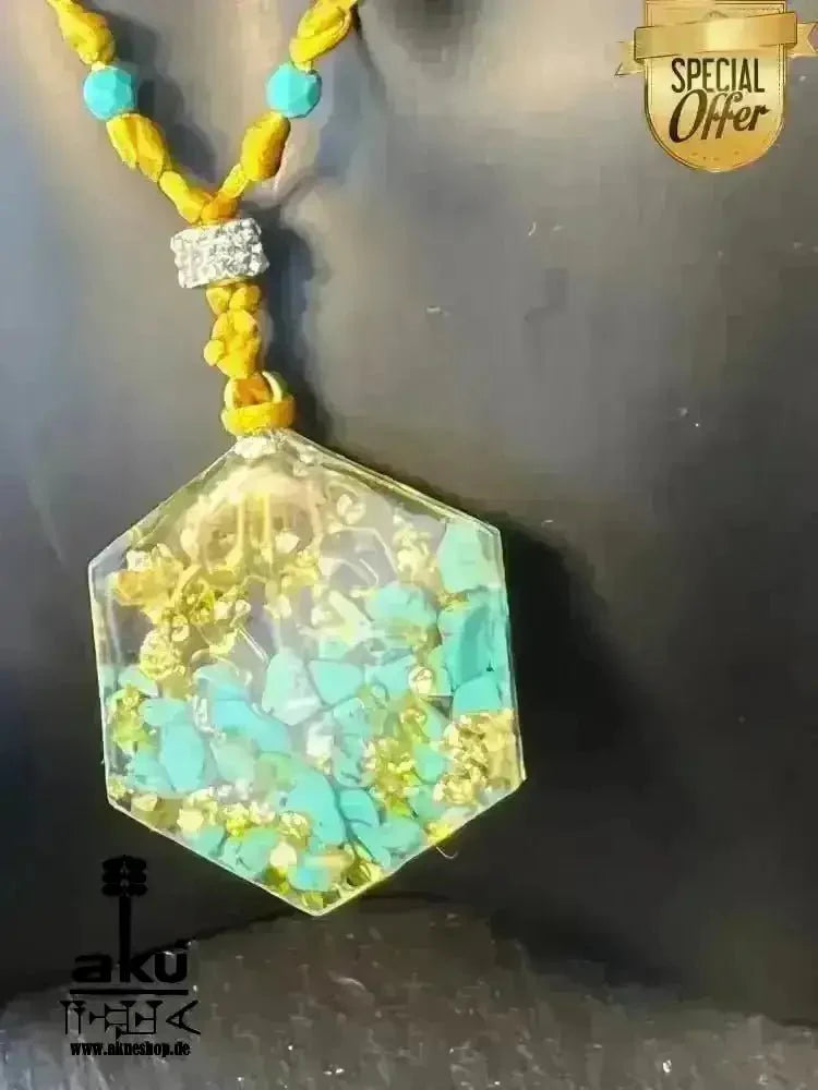 Türkis Resin Halskette MASCHALLAH, Hals chakra Energieöffnung, Resin Harz Schmuck - AkueShop