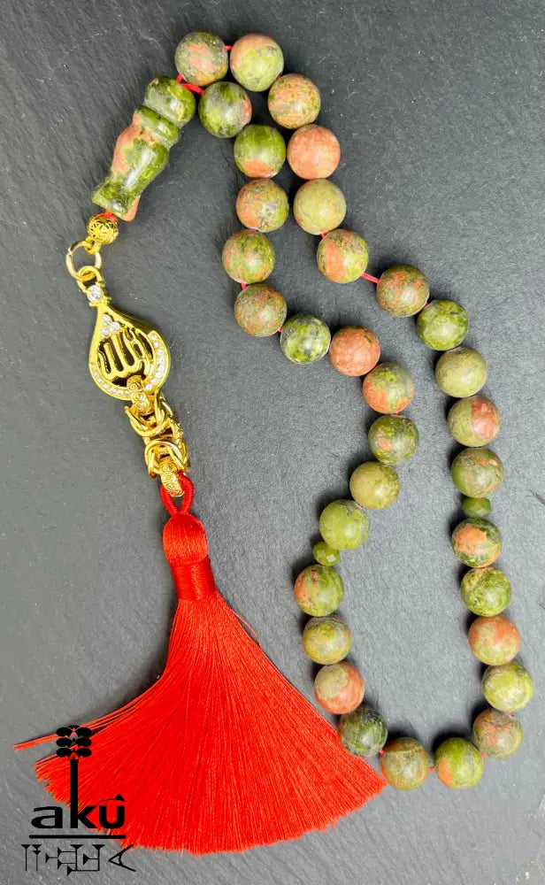 Unakit tasbih natürlicher Stein Misbaha goldbeschichtetem Allah Anhänger spirituelle Energie Tasbih