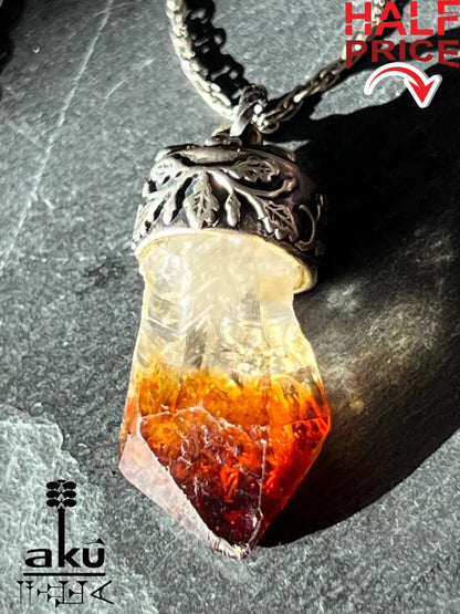 Vintage Citrin Anhänger mit Rohkristall in 835 Silber.