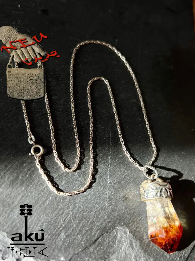 Vintage Citrin Anhänger mit Rohkristall in 835 Silber, von 50-70s Jh.