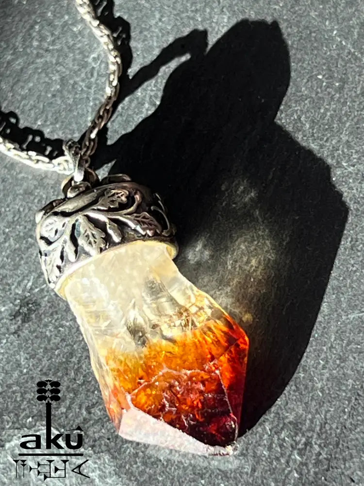 Vintage Citrin Anhänger mit Rohkristall in 835 Silber