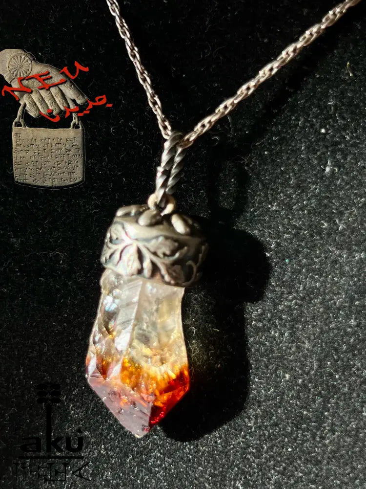 Vintage Citrin Anhänger mit Rohkristall in 835 Silber