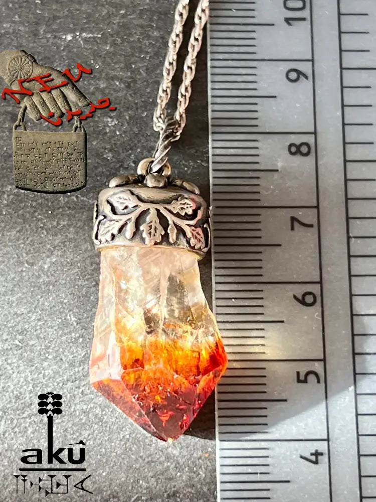 Vintage Citrin Anhänger mit ca. 4cm lang Rohkristall in 835 Silber.