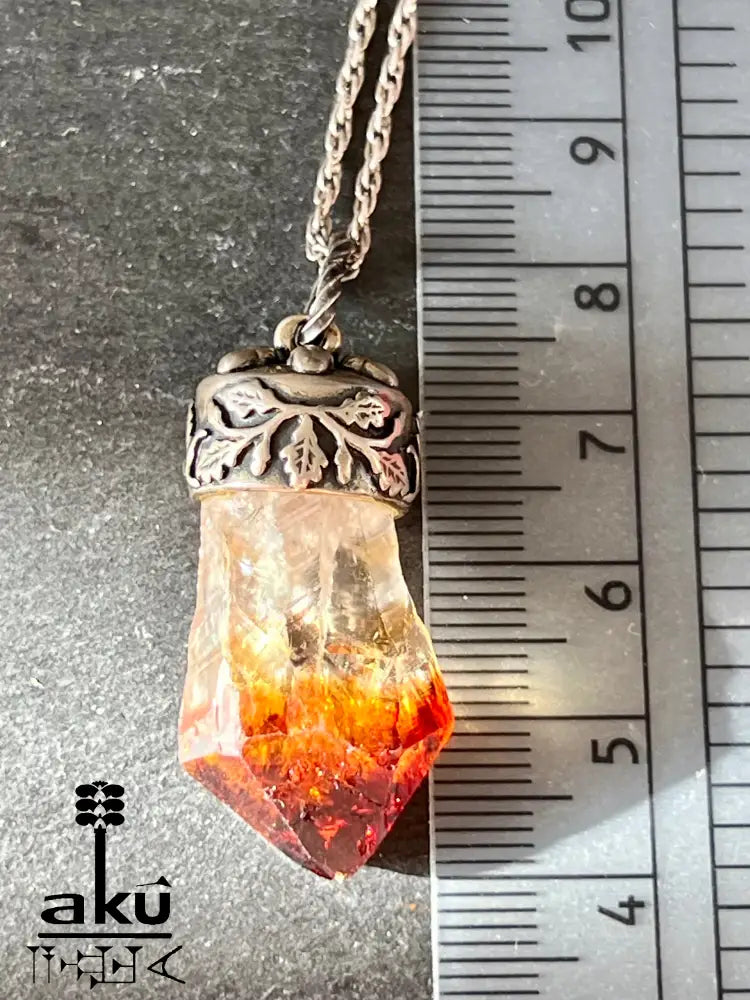 Vintage Citrin Anhänger mit ca. 4cm lang Rohkristall in 835 Silber.