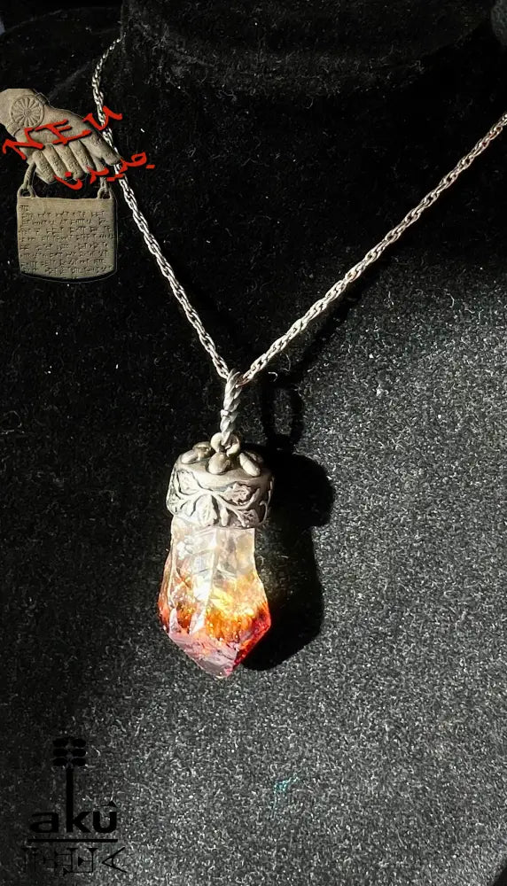 Vintage Citrin Anhänger mit Rohkristall in 835 Silber