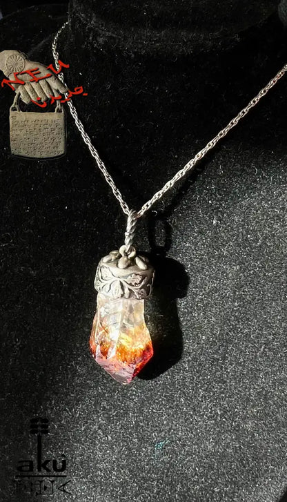 Vintage Citrin Anhänger mit Rohkristall in 835 Silber