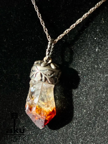 Vintage Citrin Anhänger mit Rohkristall in 835 Silber