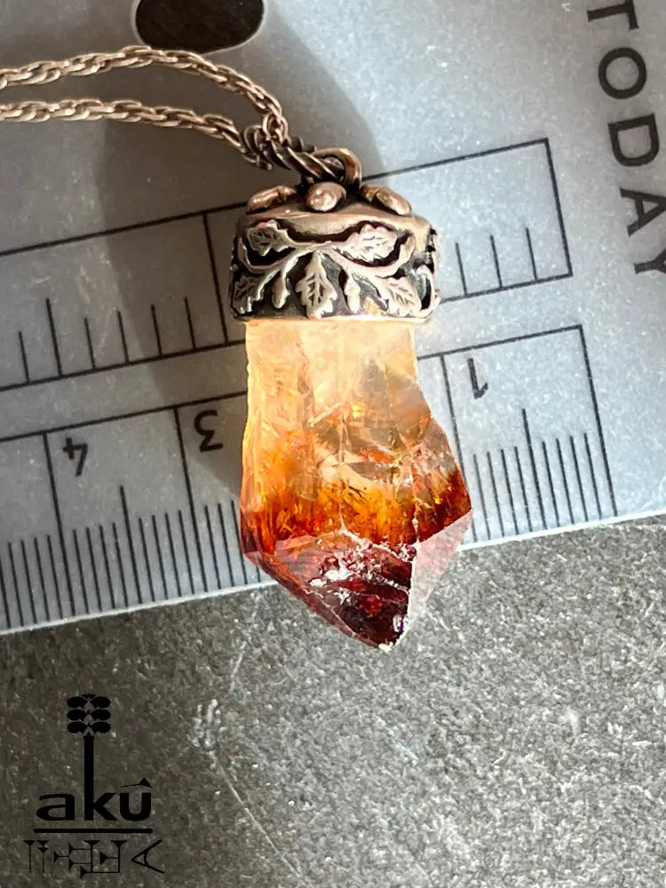 Vintage Citrin Anhänger mit Rohkristall in 835 Silber